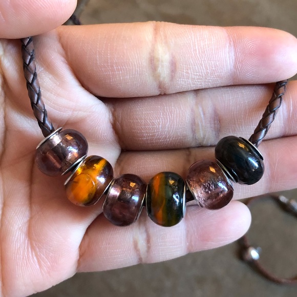 Pandora Leather Bracelet & Necklace Set with 7 Charms - Picture 3 of 12